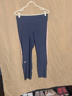 Under Armour Navy Leggings with Light Pink Side Stripes